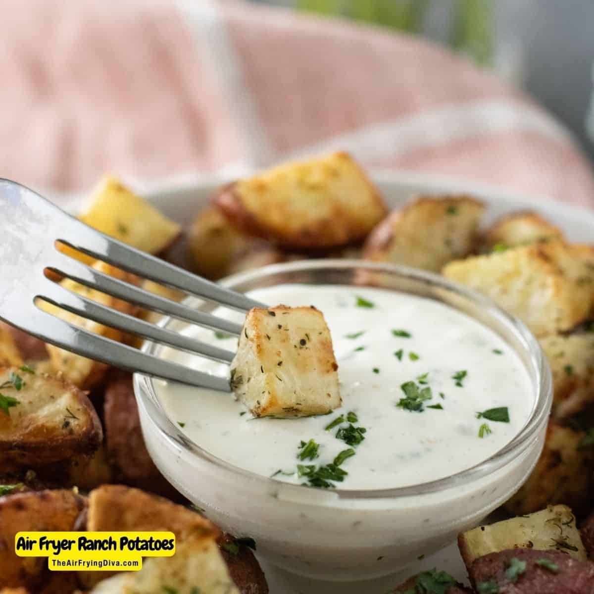 Air Fryer Ranch Potatoes, a simple 20 minute recipe idea for bite size potato chunks perfectly seasoned and cooked to perfection.