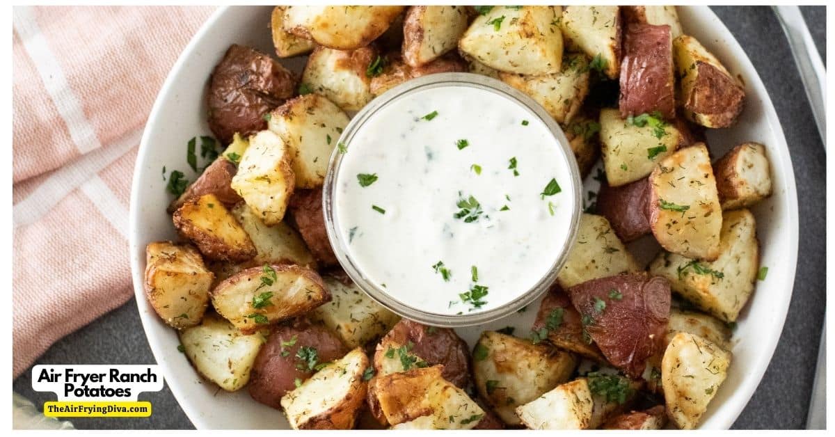 Air Fryer Ranch Potatoes, a simple 20 minute recipe idea for bite size potato chunks perfectly seasoned and cooked to perfection.