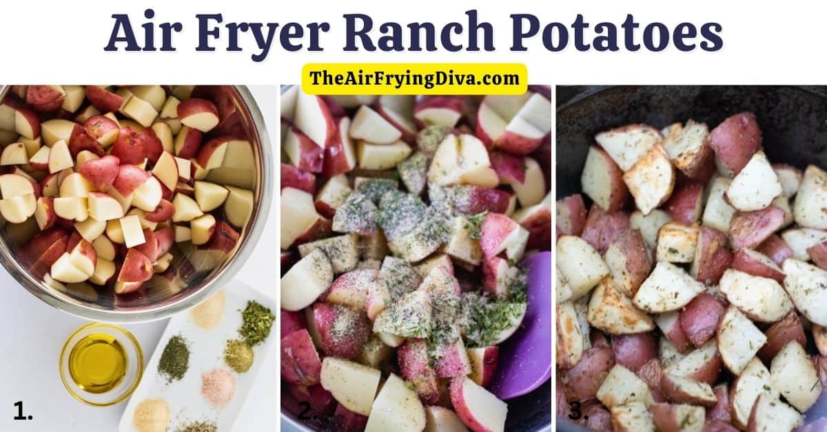 Air Fryer Ranch Potatoes, a simple 20 minute recipe idea for bite size potato chunks perfectly seasoned and cooked to perfection.