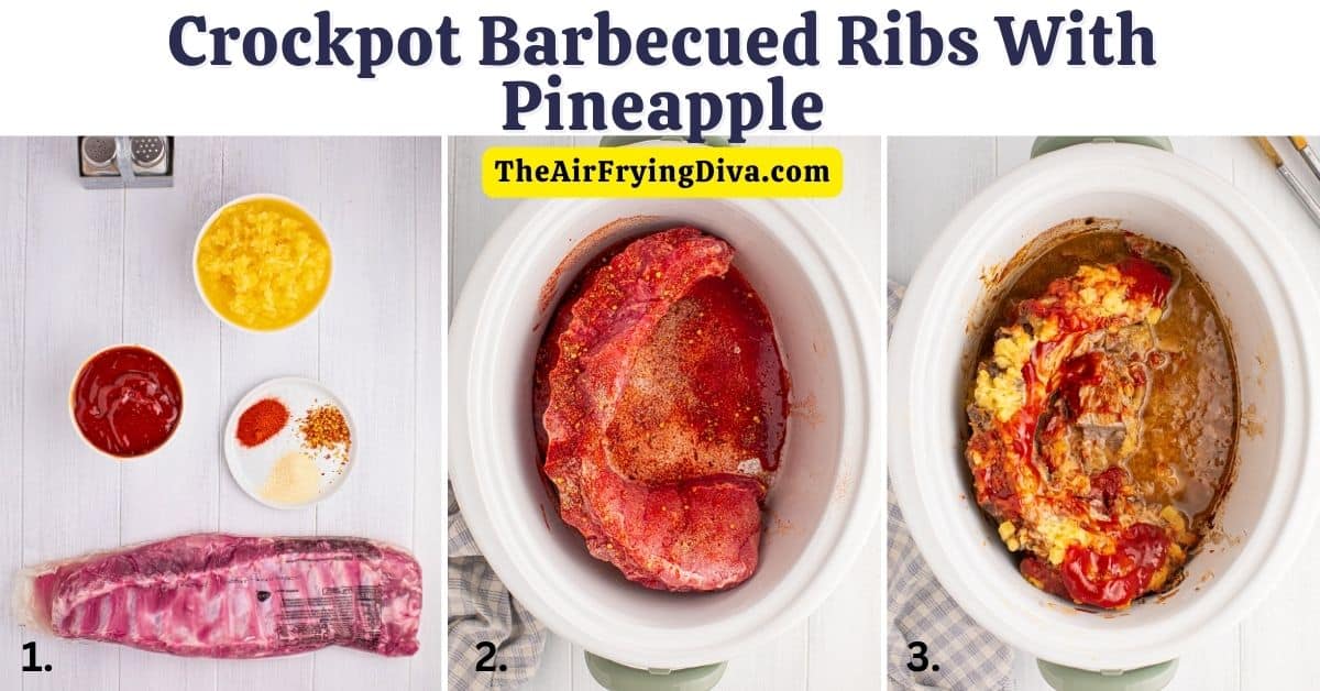 Crockpot Barbecued Ribs with Pineapple, delicious fall-off-the-bone tender slow cooked ribs recipe with a sweet and tangy sauce.