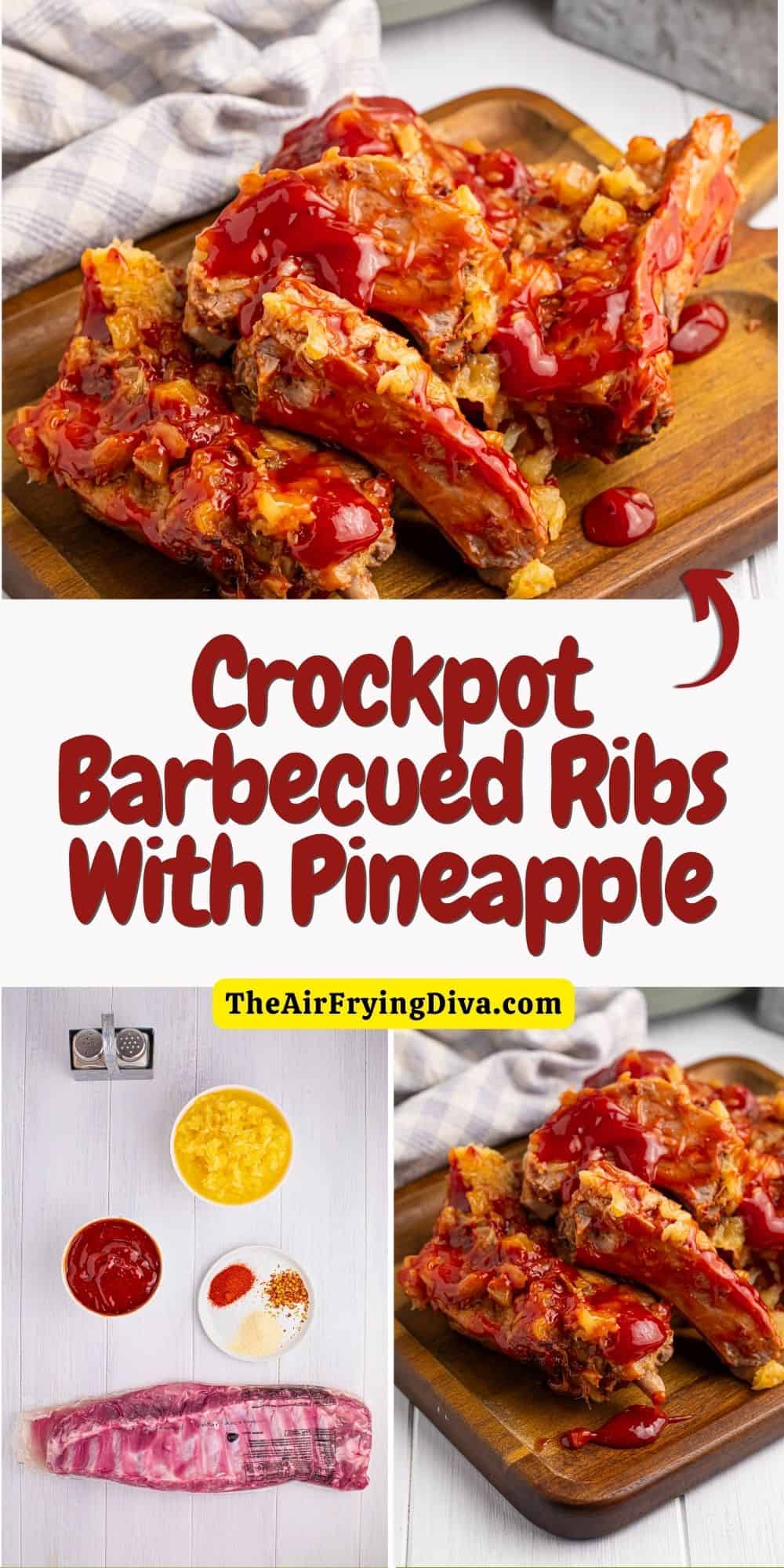 Crockpot Barbecued Ribs with Pineapple, delicious fall-off-the-bone tender slow cooked ribs recipe with a sweet and tangy sauce.