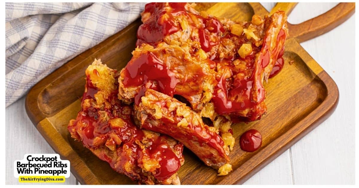 Crockpot Barbecued Ribs with Pineapple, delicious fall-off-the-bone tender slow cooked ribs recipe with a sweet and tangy sauce.