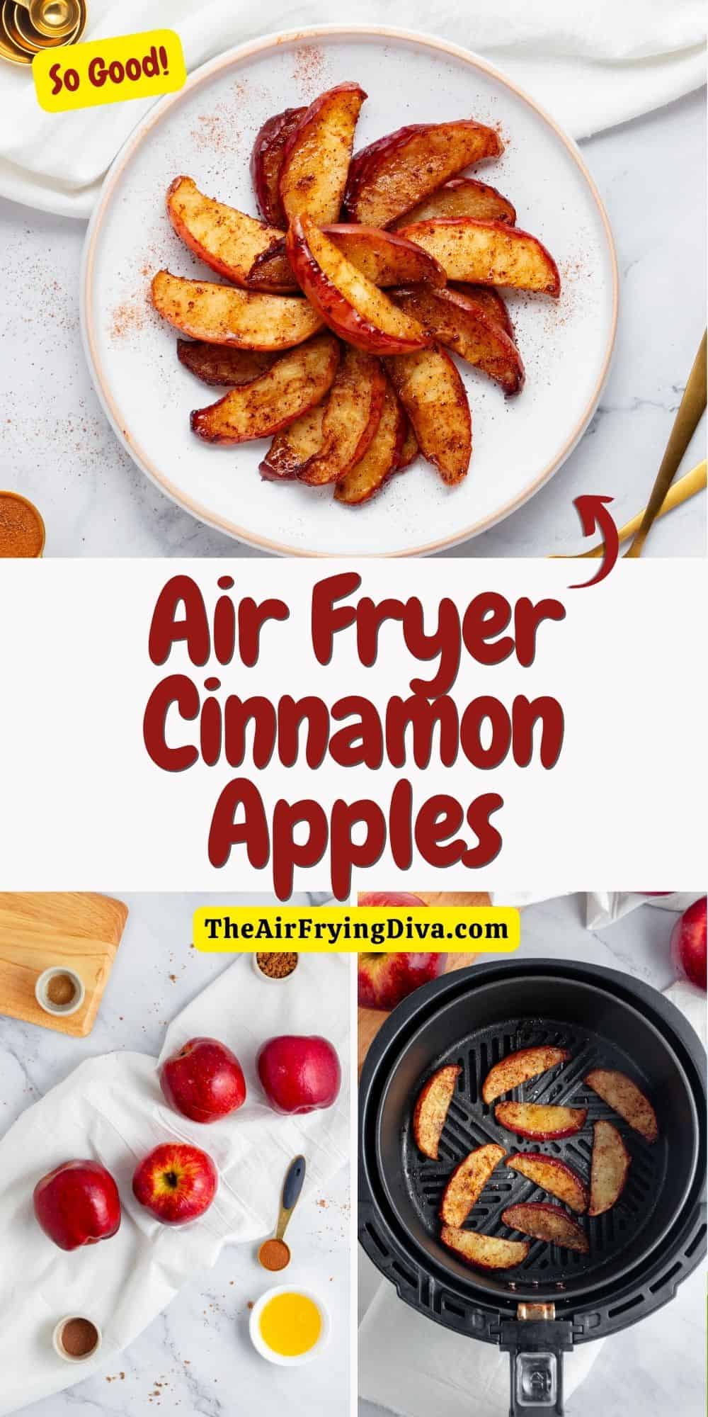 Air Fryer Cinnamon Apples, a simple, healthy yet indulgent dessert recipe made with fresh apples air fried with a caramelized topping.