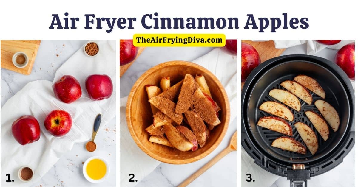 Air Fryer Cinnamon Apples, a simple, healthy yet indulgent dessert recipe made with fresh apples air fried with a caramelized topping.