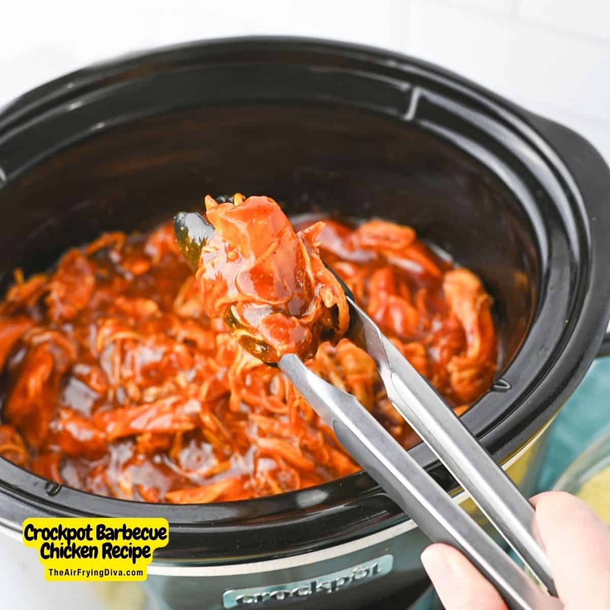 Crockpot Barbecue Chicken Recipe, an easy recipe for chicken breast slow cooked to perfection in barbecue sauce.