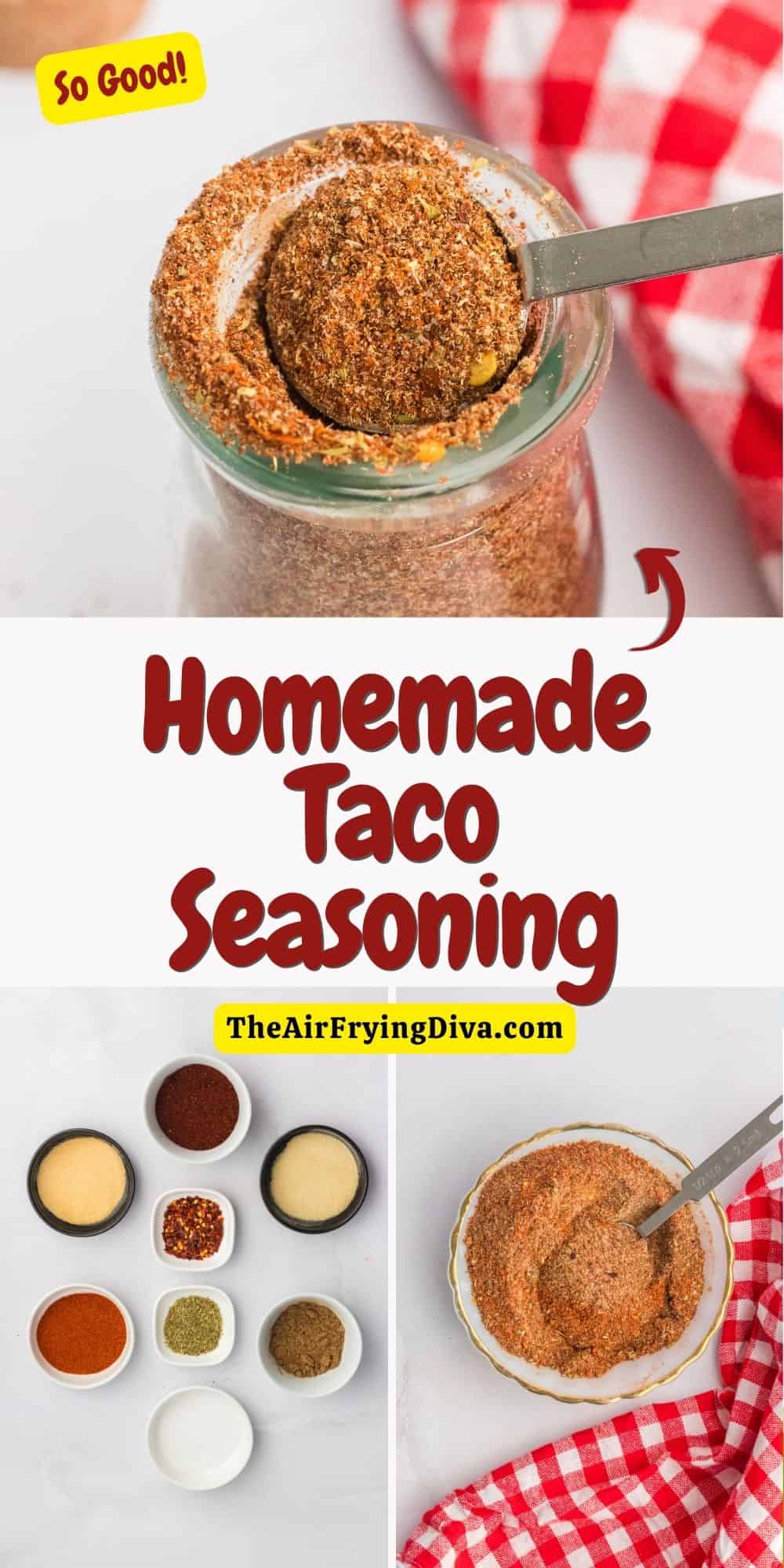 Homemade Taco Seasoning, a simple and delicious recipe for a savory and spicy spice blend that has multiple uses.