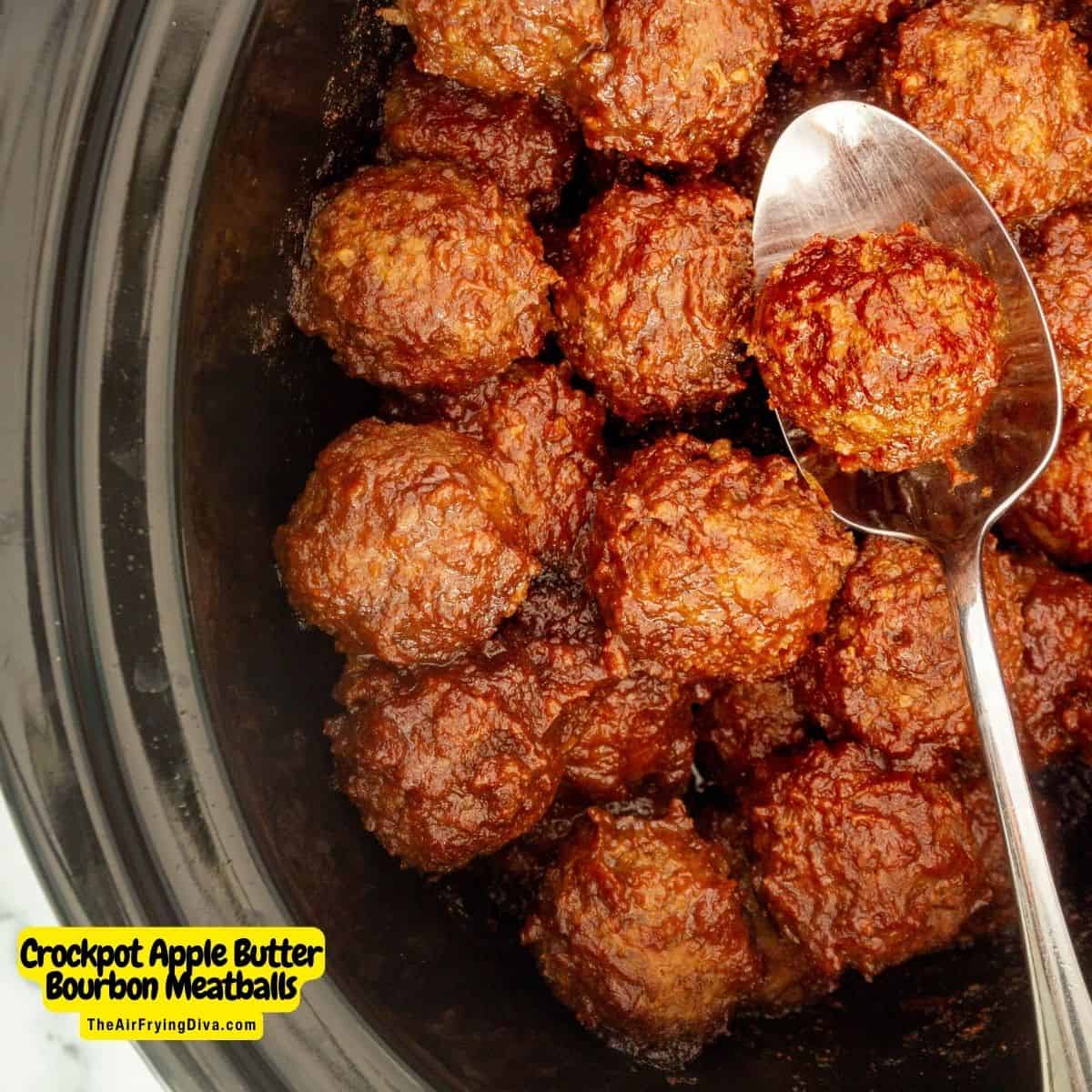 Crockpot Apple Butter Bourbon Meatballs, a delicious 5 ingredient appetizer or meal recipe slow cooked to perfection.