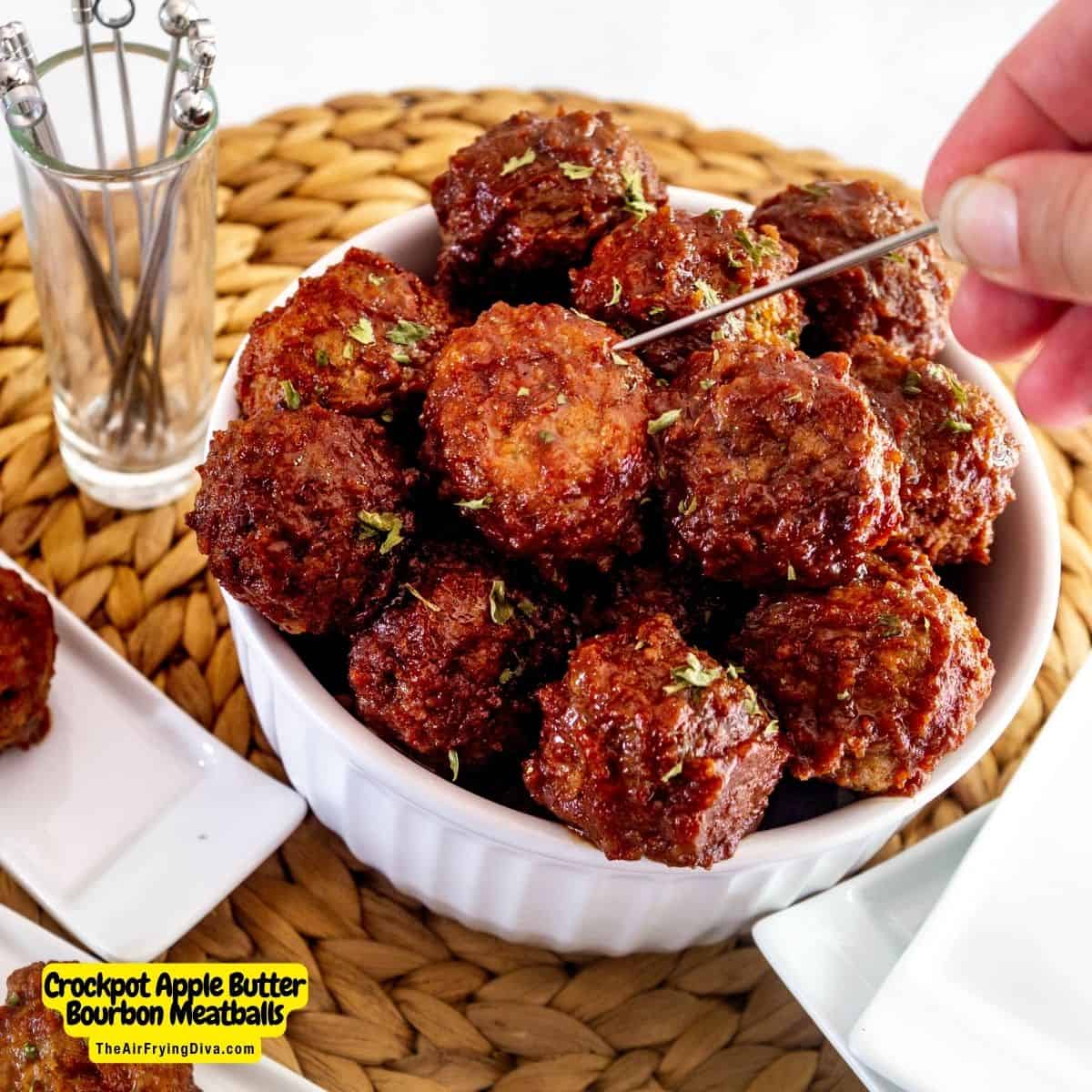 Crockpot Apple Butter Bourbon Meatballs, a delicious 5 ingredient appetizer or meal recipe slow cooked to perfection.