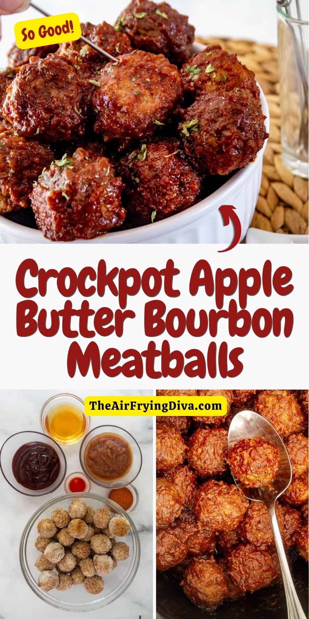 Crockpot Apple Butter Bourbon Meatballs, a delicious 5 ingredient appetizer or meal recipe slow cooked to perfection.