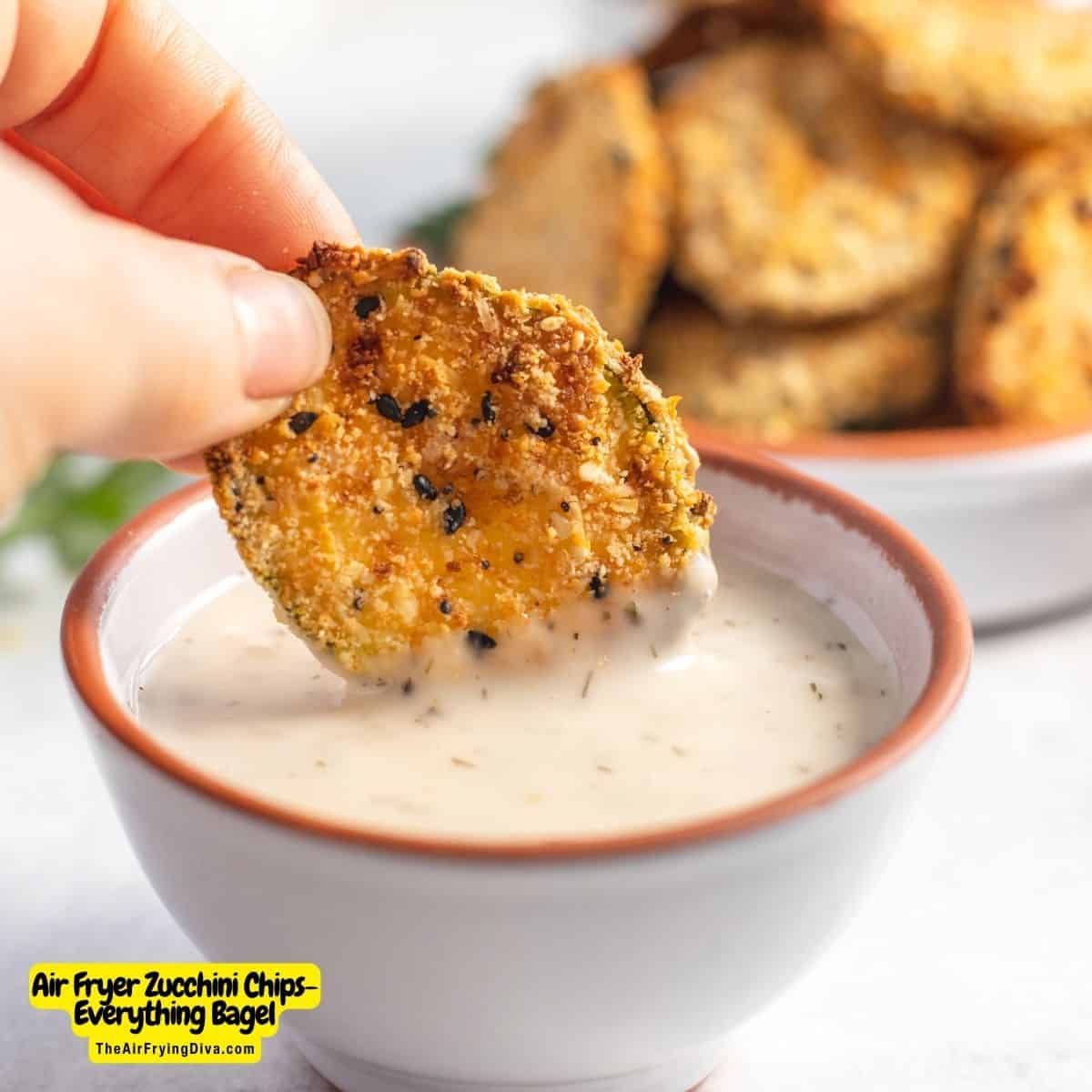 Air Fryer Zucchini Chips- A delicious and healthier snack recipe  made in less than 20 minutes and seasoned with Everything Bagel Seasoning.