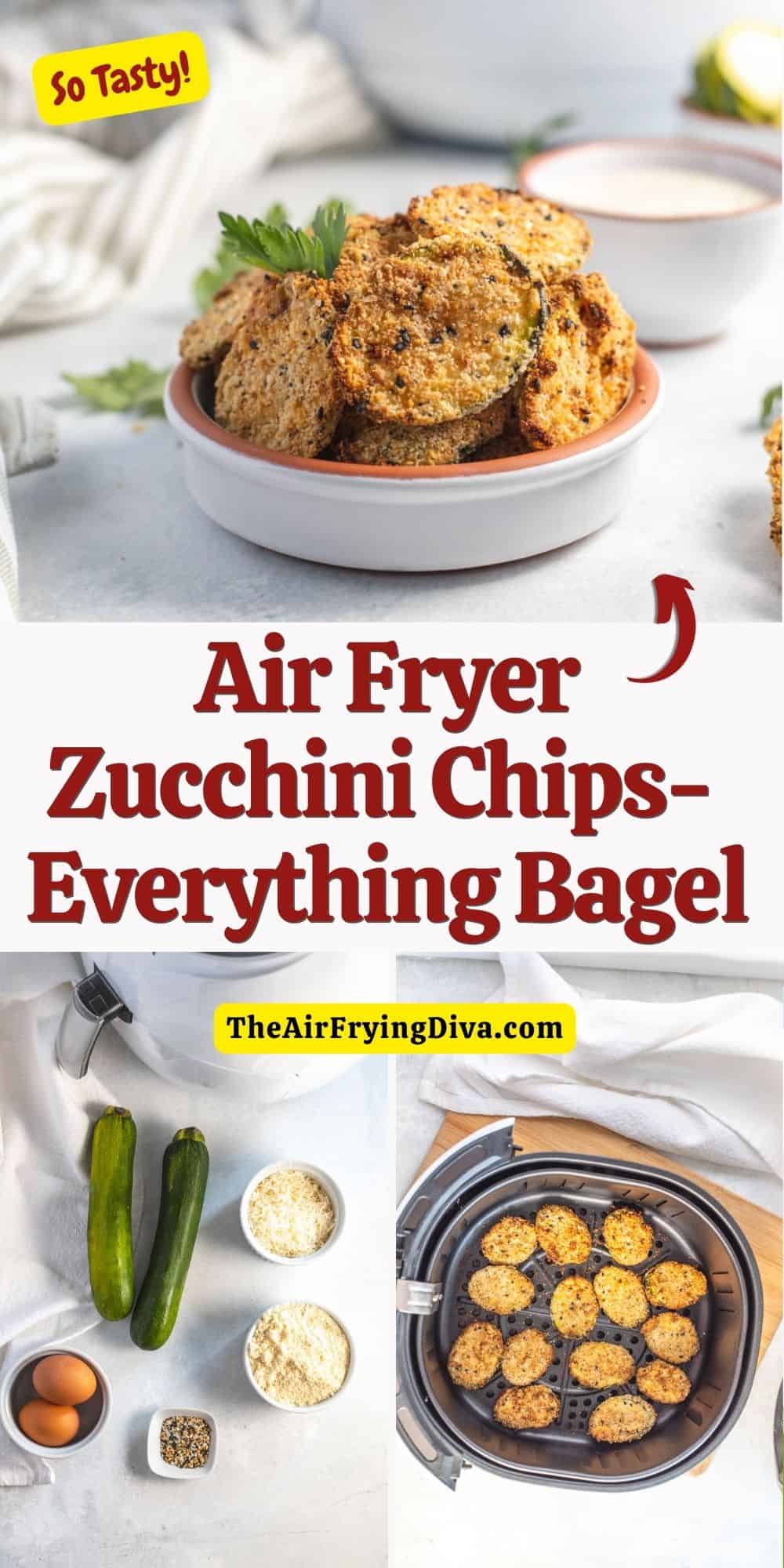 Air Fryer Zucchini Chips- A delicious and healthier snack recipe  made in less than 20 minutes and seasoned with Everything Bagel Seasoning.