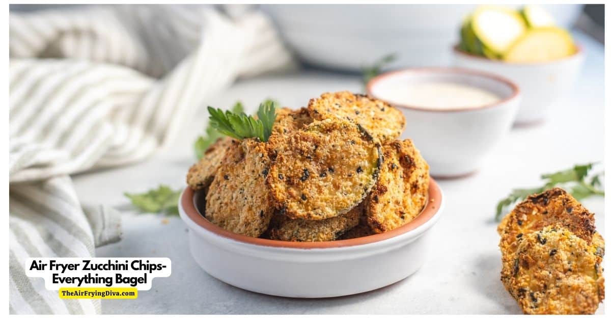 Air Fryer Zucchini Chips- A delicious and healthier snack recipe  made in less than 20 minutes and seasoned with Everything Bagel Seasoning.