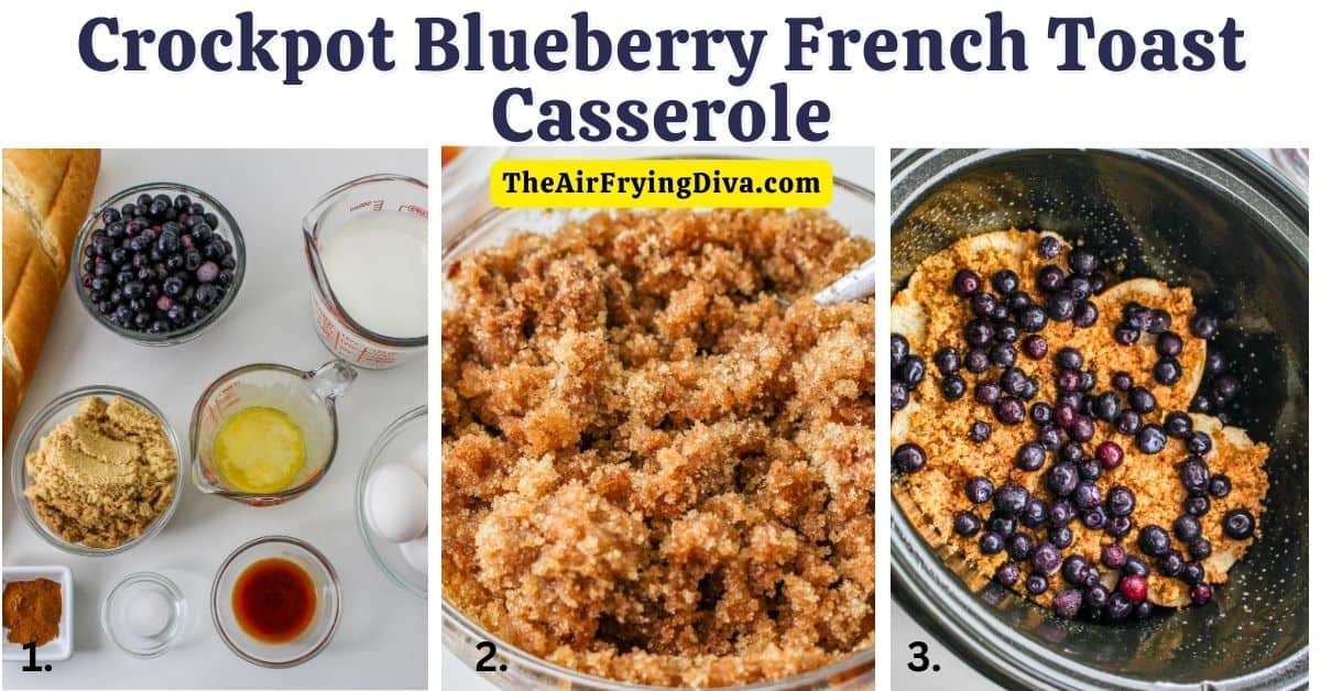 Crockpot Blueberry French Toast Casserole, a delicious and easy breakfast or brunch recipe made with blueberries and French bread.