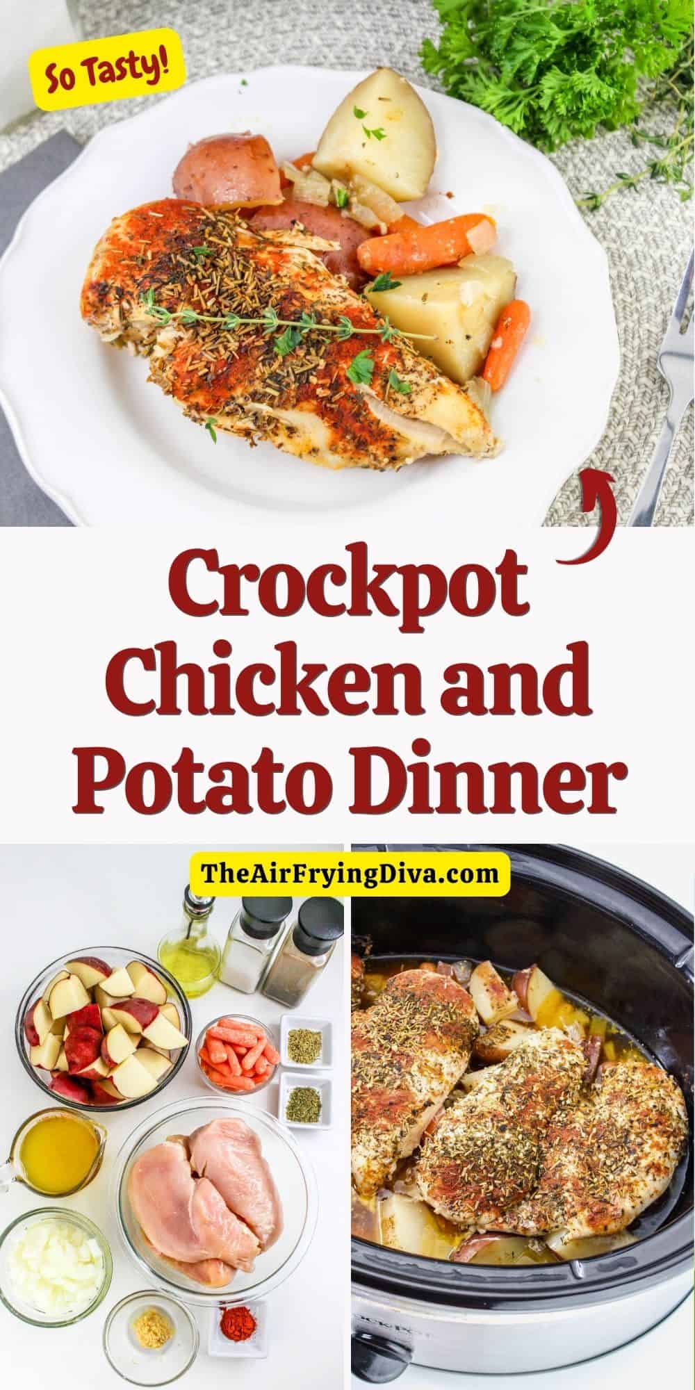 Crockpot Chicken and Potato Dinner, an easy meal recipe made with chicken breasts, vegetables, and seasonings.