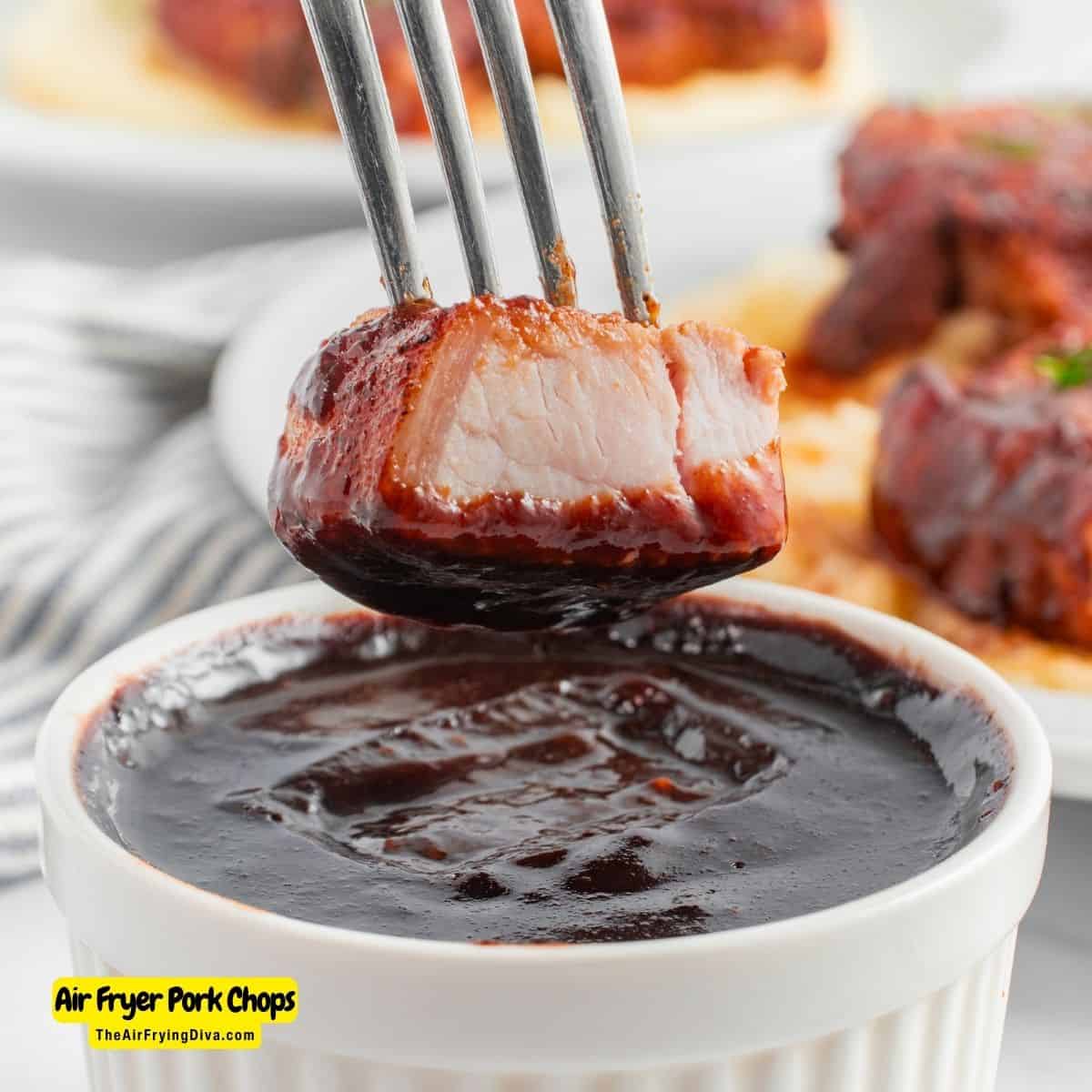 Air Fryer Pork Chops, a delicious and easy meal recipe made with  bone-in pork chops in a sweet and savory glaze.