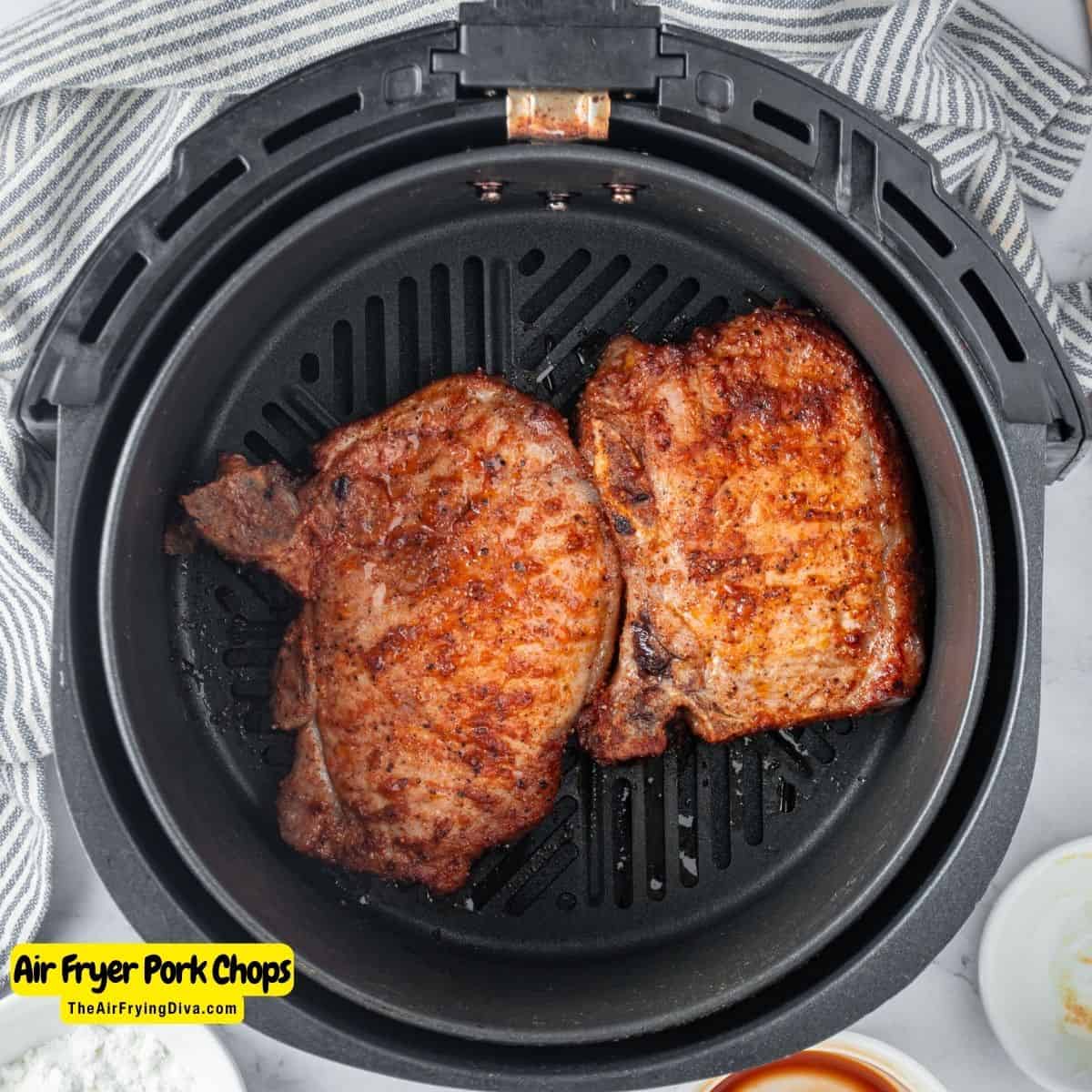 Air Fryer Pork Chops, a delicious and easy meal recipe made with  bone-in pork chops in a sweet and savory glaze.