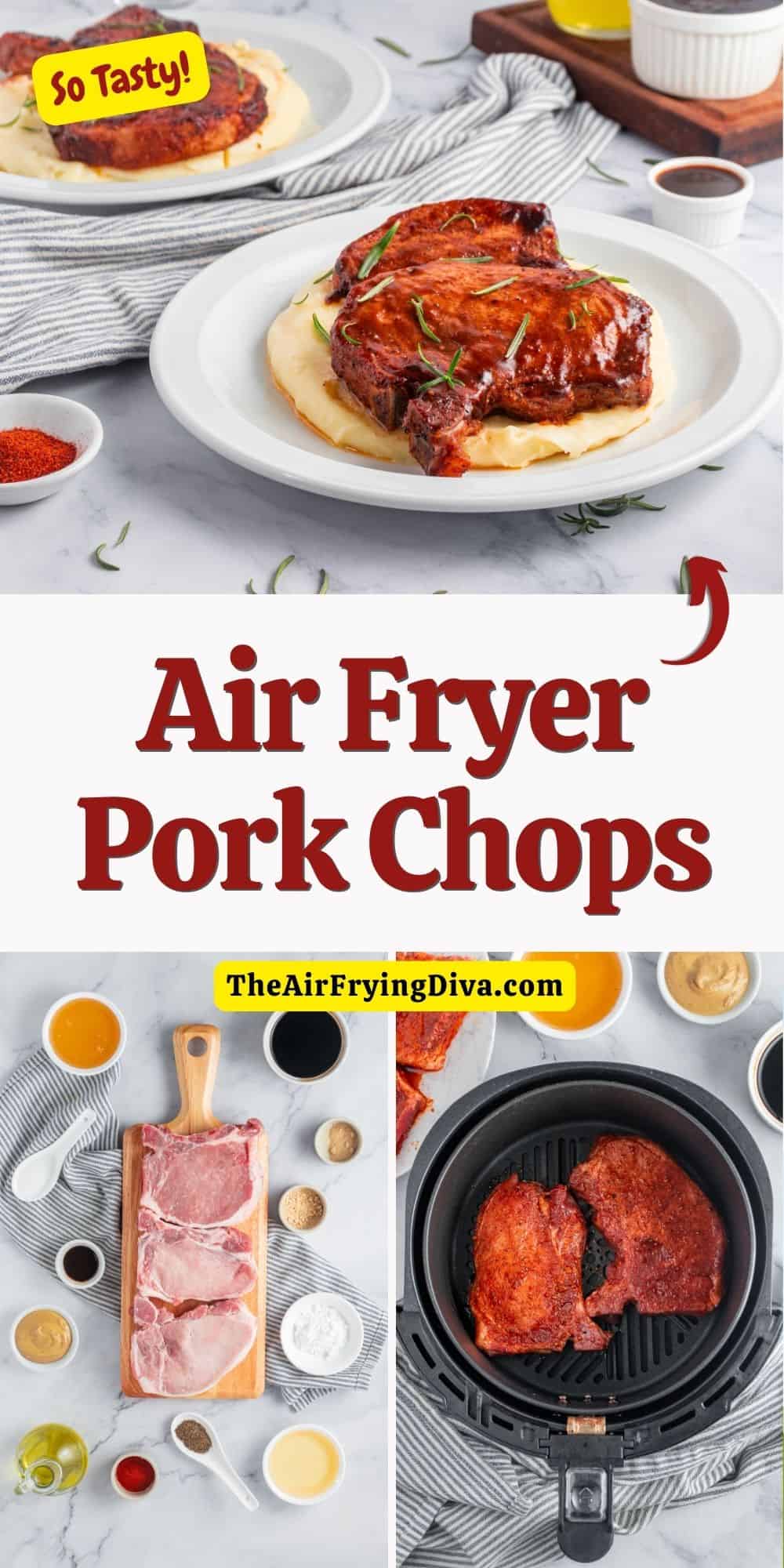 Air Fryer Pork Chops, a delicious and easy meal recipe made with  bone-in pork chops in a sweet and savory glaze.