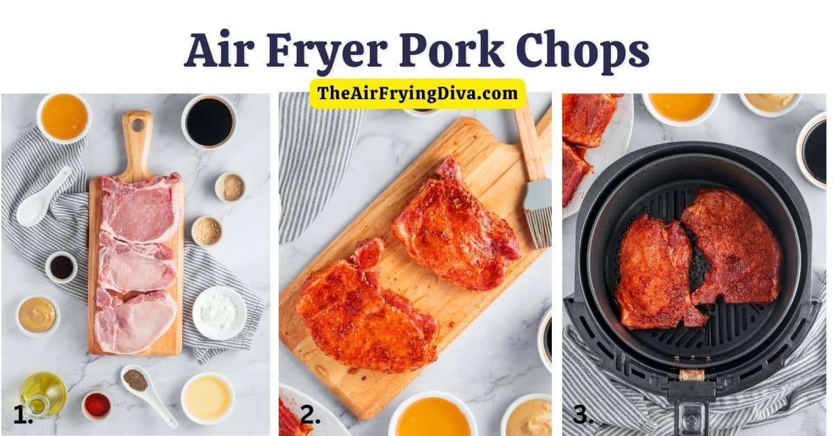 Air Fryer Pork Chops, a delicious and easy meal recipe made with  bone-in pork chops in a sweet and savory glaze.