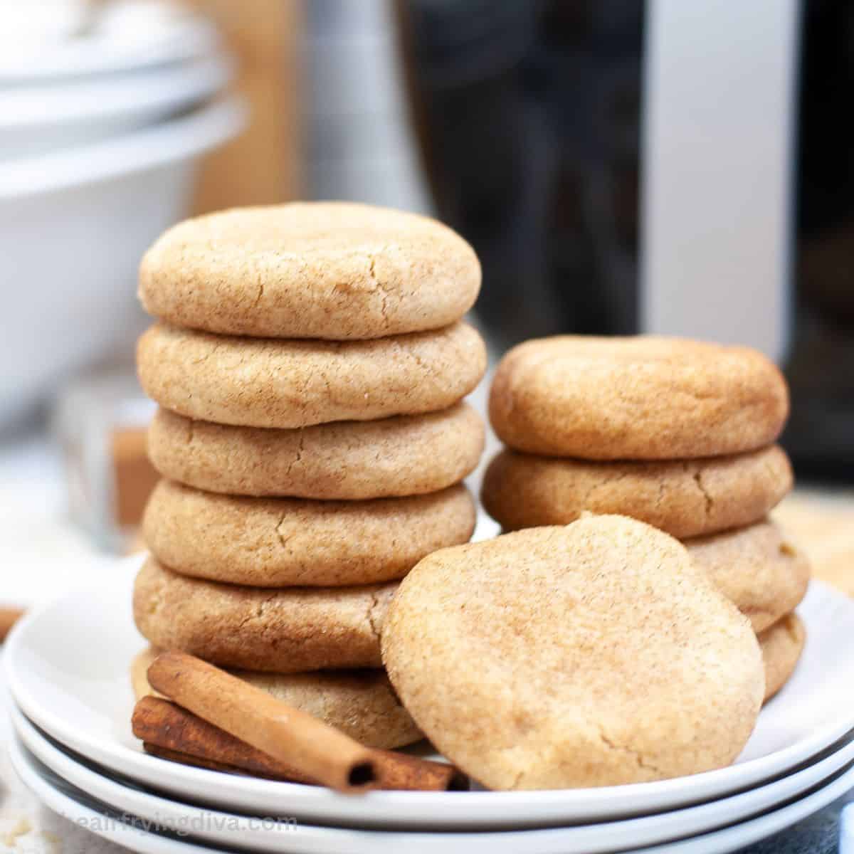 Air Fryer Snickerdoodle Cookies, an easy dessert or snack recipe for soft and chewy cinnamon cookie air fried in minutes.