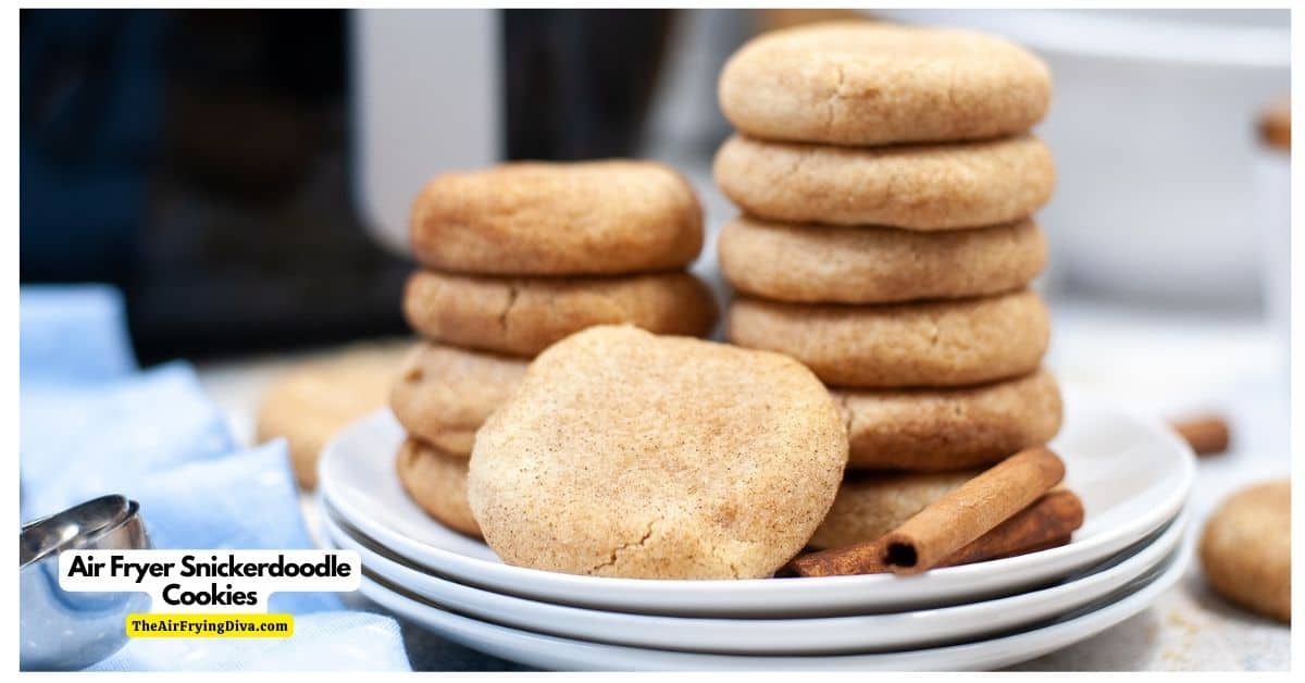 Air Fryer Snickerdoodle Cookies, an easy dessert or snack recipe for soft and chewy cinnamon cookie air fried in minutes.