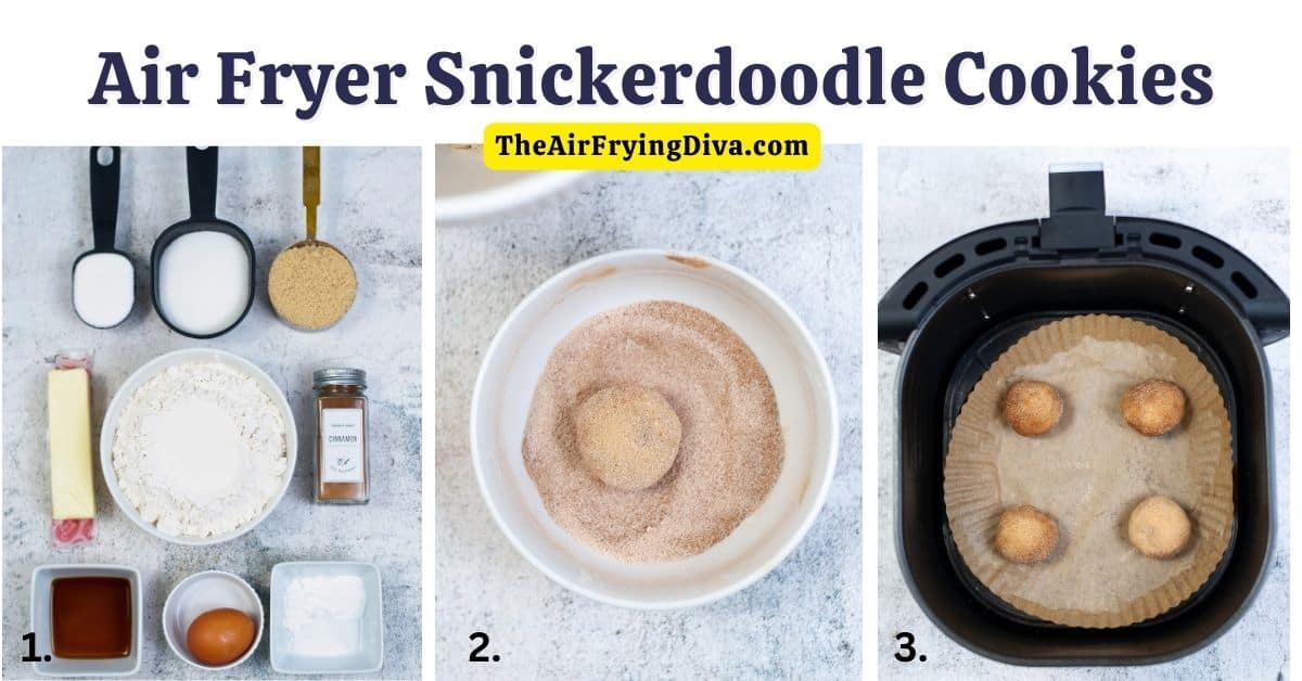 Air Fryer Snickerdoodle Cookies, an easy dessert or snack recipe for soft and chewy cinnamon cookie air fried in minutes.