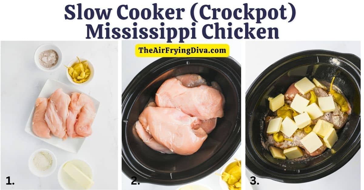 Slow Cooker (Crockpot) Mississippi Chicken, a delicious and easy dinner recipe made with  pepperoncini peppers and ranch seasoning.