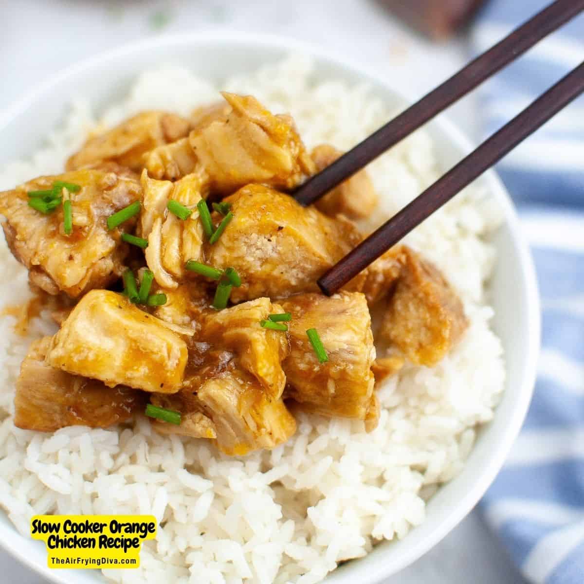 Slow Cooker Orange Chicken - an easy and delicious Crockpot Recipe for savory tender chicken cooked in a sweet and tangy sauce.