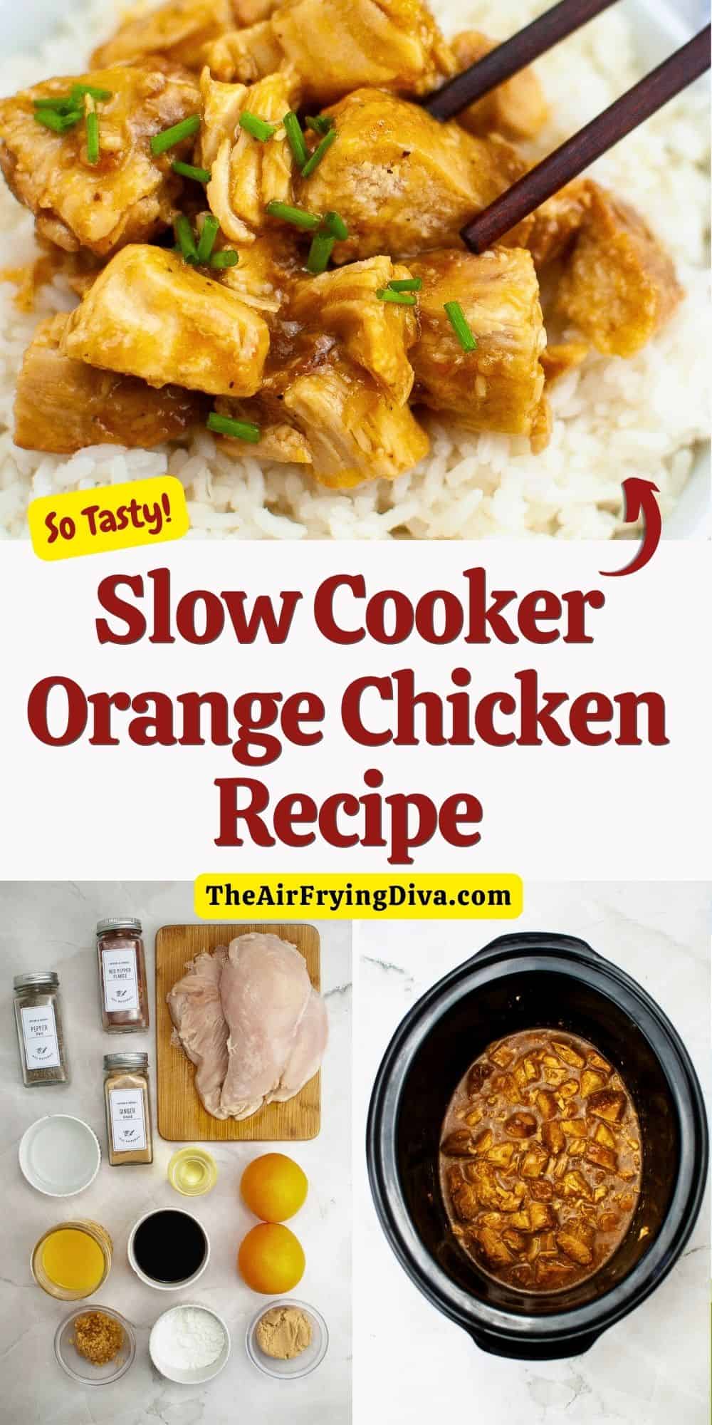 Slow Cooker Orange Chicken - an easy and delicious Crockpot Recipe for savory tender chicken cooked in a sweet and tangy sauce.