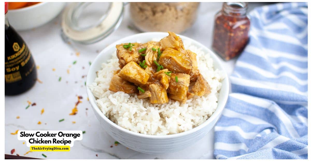 Slow Cooker Orange Chicken - an easy and delicious Crockpot Recipe for savory tender chicken cooked in a sweet and tangy sauce.