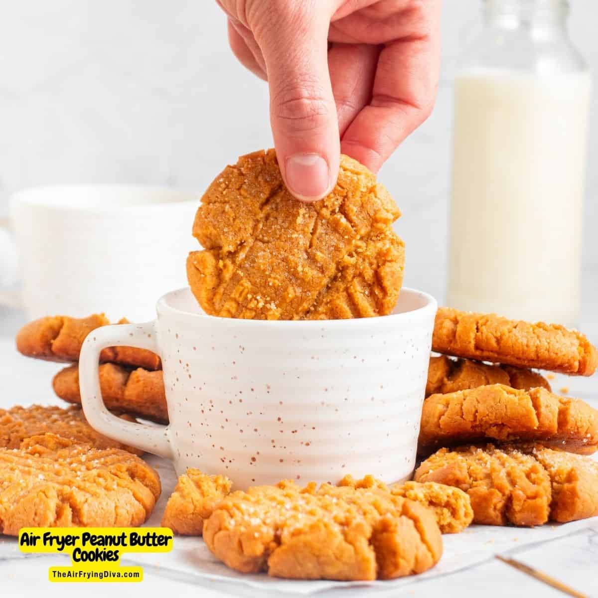 Air Fryer Peanut Butter Cookies, a delicious dessert or snack recipe  with a crispy exterior and chewy center made with simple ingredients.