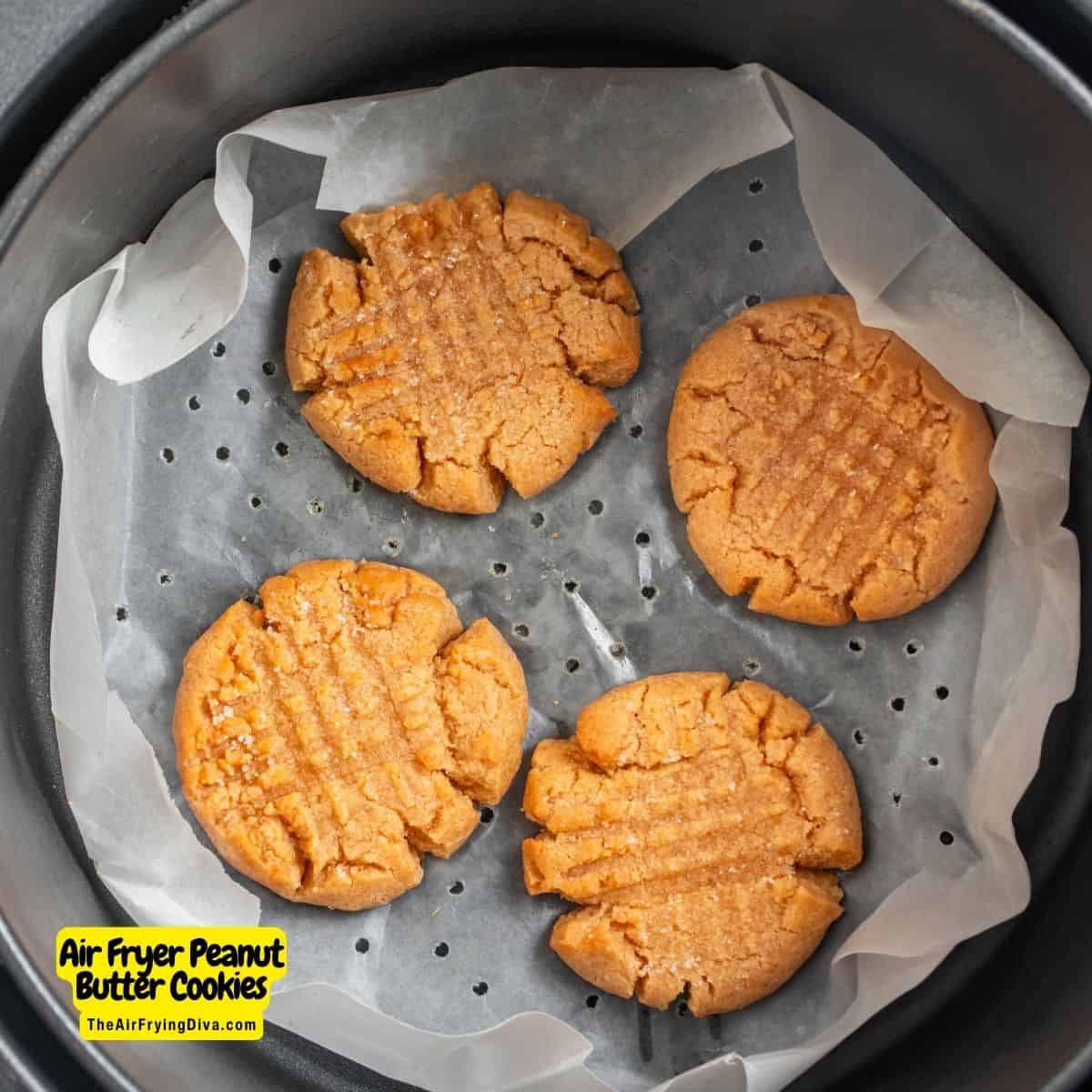 Air Fryer Peanut Butter Cookies, a delicious dessert or snack recipe  with a crispy exterior and chewy center made with simple ingredients.