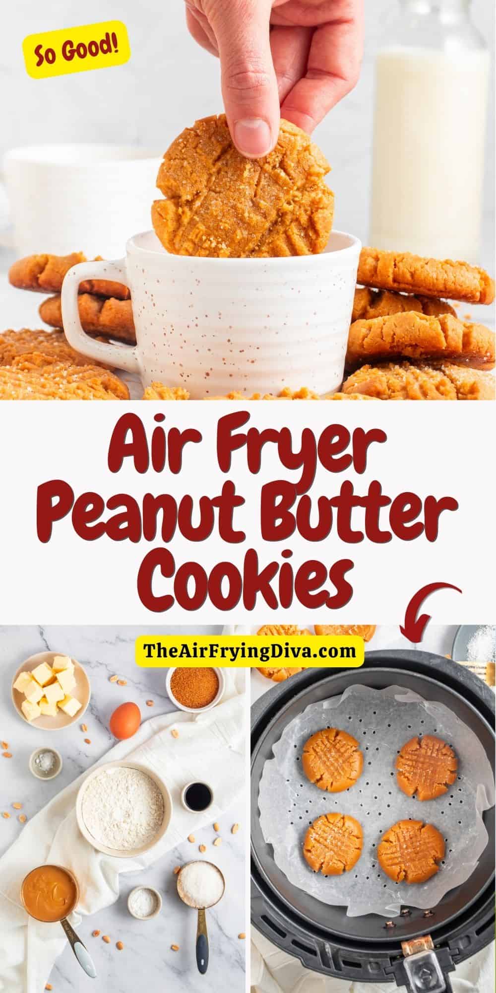 Air Fryer Peanut Butter Cookies, a delicious dessert or snack recipe  with a crispy exterior and chewy center made with simple ingredients.