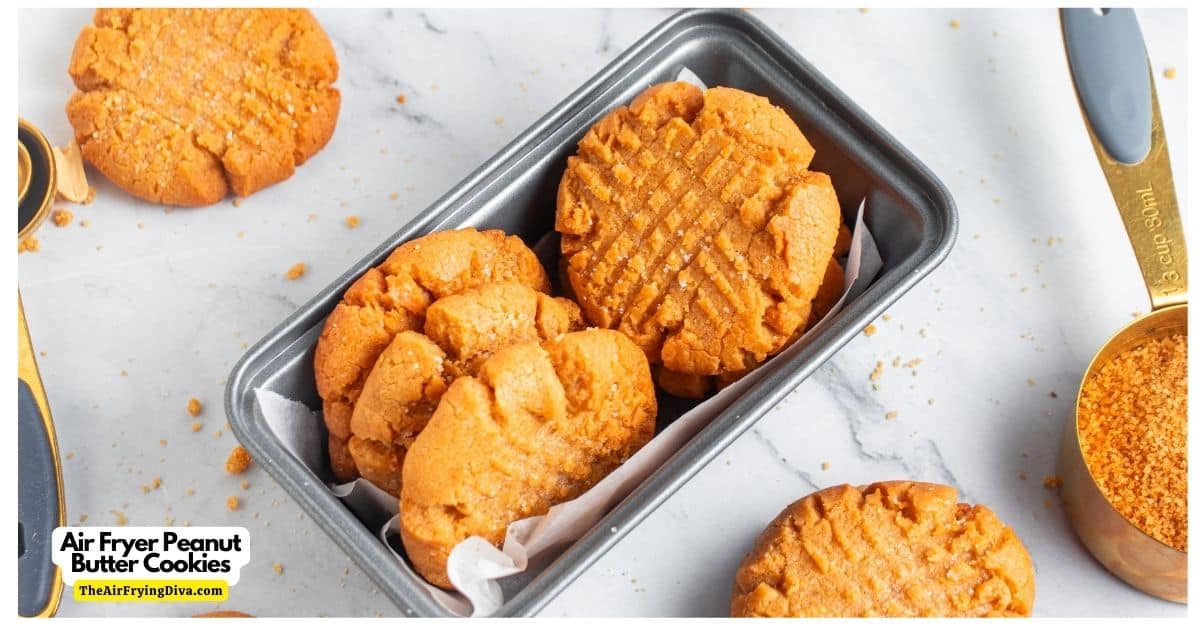 Air Fryer Peanut Butter Cookies, a delicious dessert or snack recipe  with a crispy exterior and chewy center made with simple ingredients.