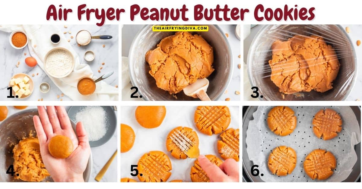 Air Fryer Peanut Butter Cookies, a delicious dessert or snack recipe  with a crispy exterior and chewy center made with simple ingredients.