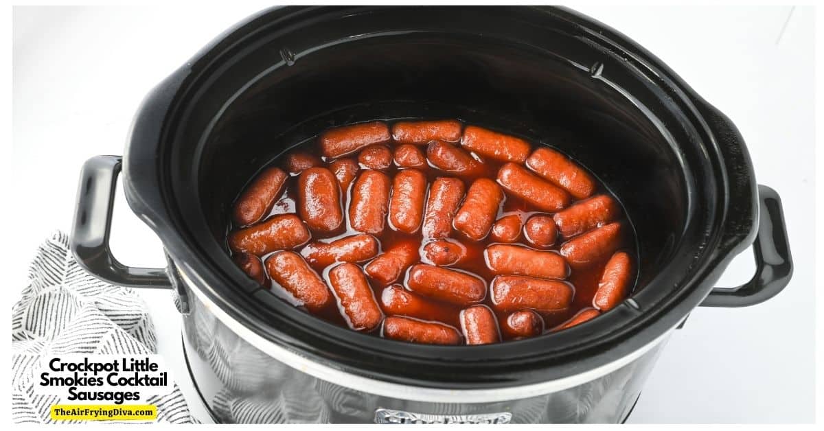 Crockpot Little Smokies Cocktail Sausages, a simple and delicious party appetizer made with just three ingredients in a slow cooker.