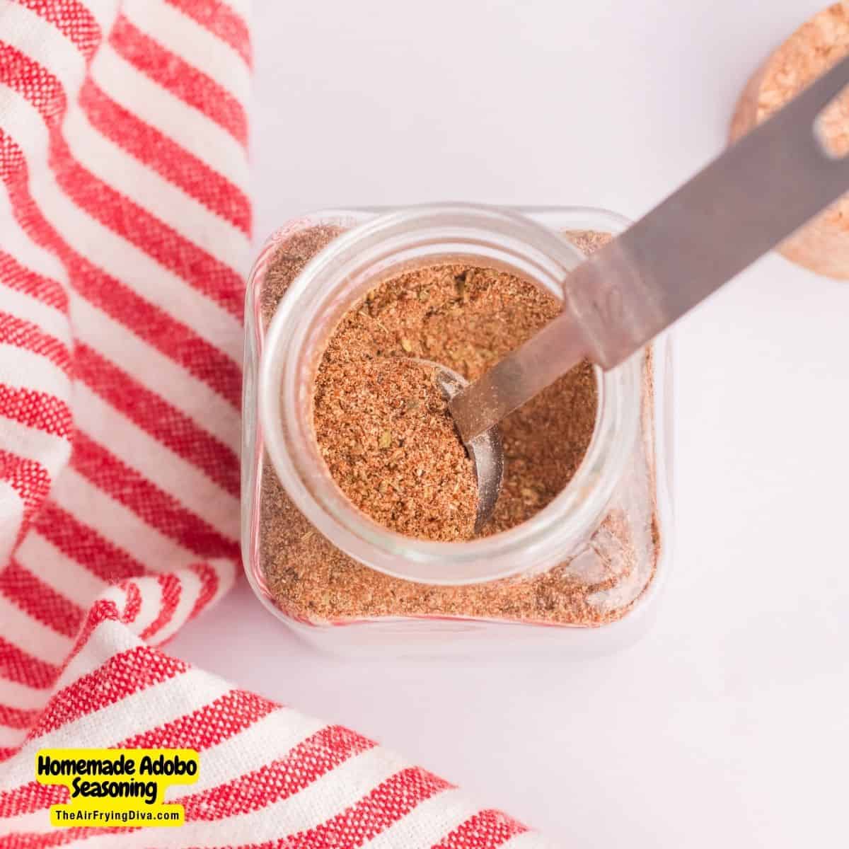 Homemade Adobo Seasoning,  a simple recipe for a versatile and flavorful seasoning blend that is bold, flavorful, and somewhat spicy.