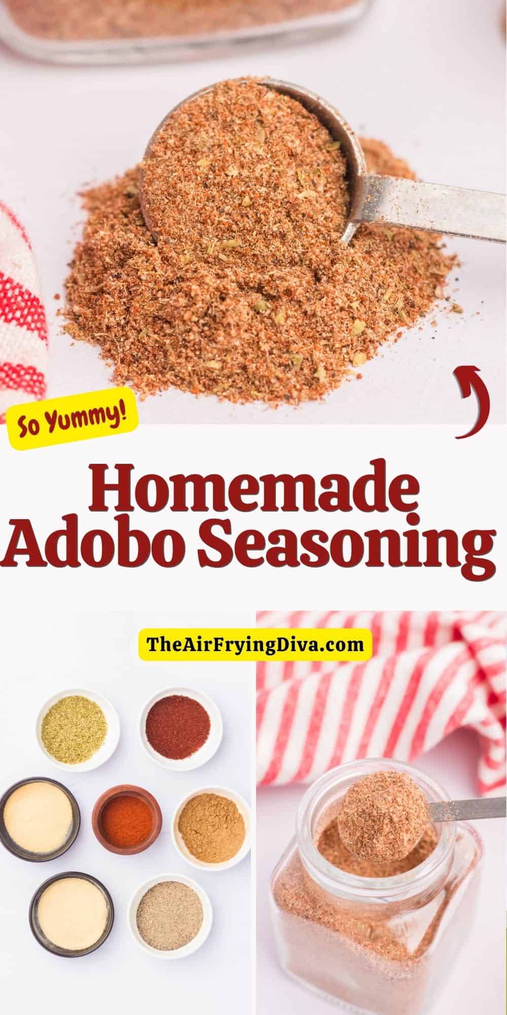 Homemade Adobo Seasoning,  a simple recipe for a versatile and flavorful seasoning blend that is bold, flavorful, and somewhat spicy.