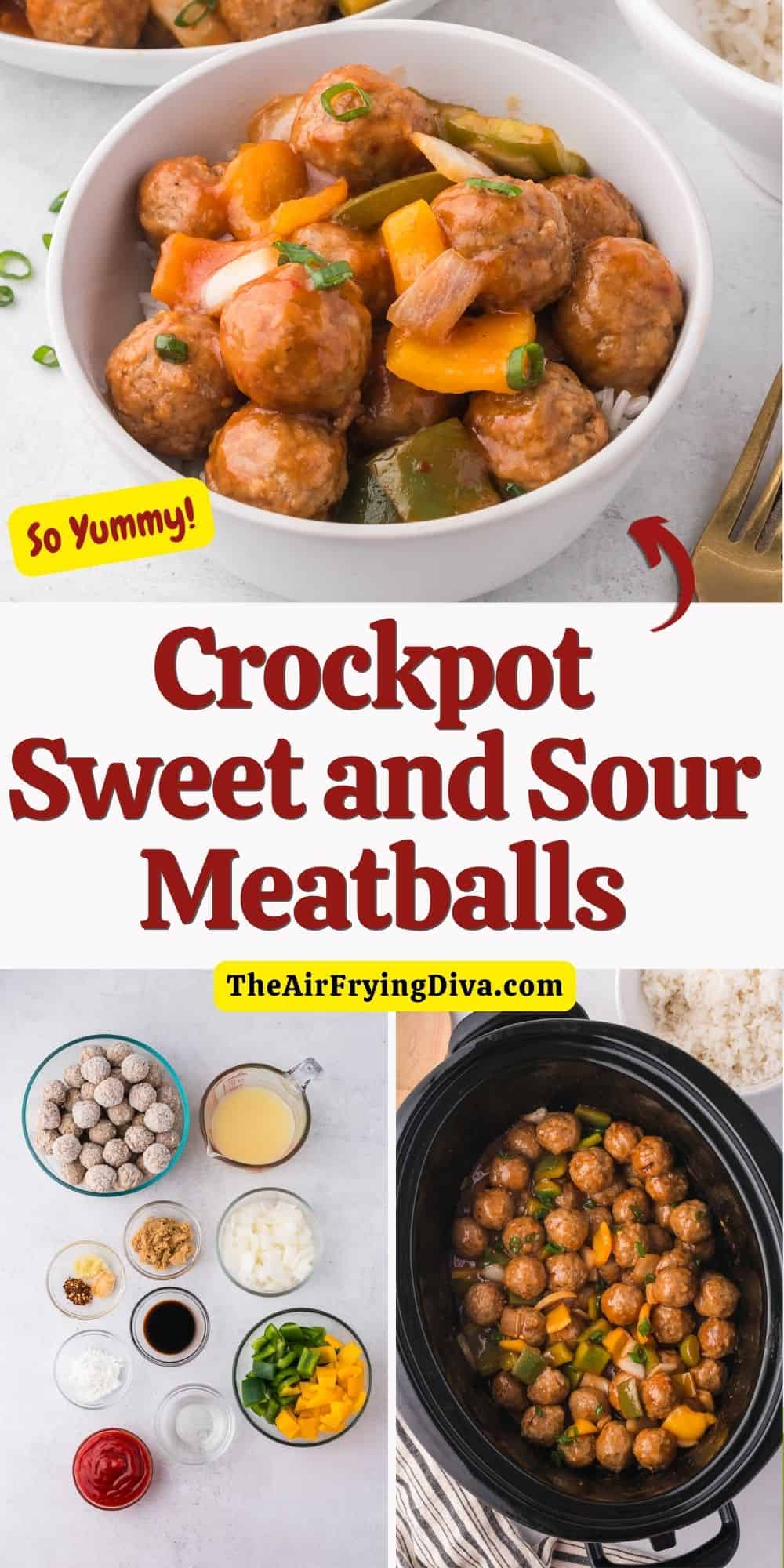 Crockpot Sweet and Sour Meatballs, a simple and delicious appetizer or meal recipe slow cooked in a savory, tangy, and sweet sauce.