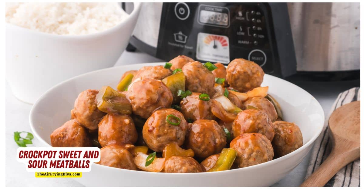 Crockpot Sweet and Sour Meatballs, a simple and delicious appetizer or meal recipe slow cooked in a savory, tangy, and sweet sauce.