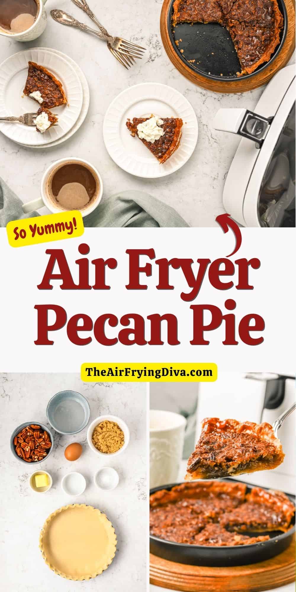 Air Fryer Pecan Pie Recipe, a simple, delicious, rich and decadent dessert recipe made with chopped pecans and air fried to perfection.