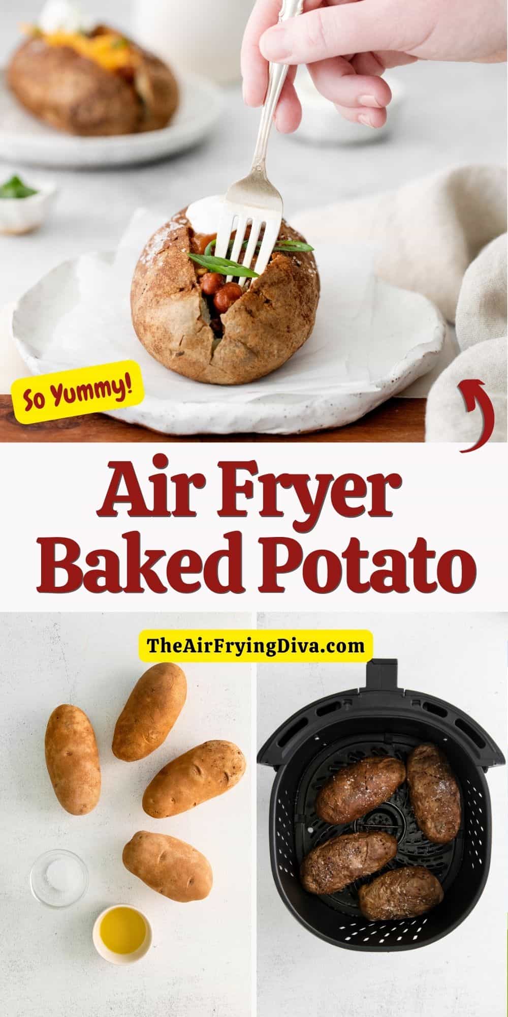 Air Fryer Baked Potato (loaded!), an easy recipe for a tender and delicious baked potato that can be loaded with toppings.