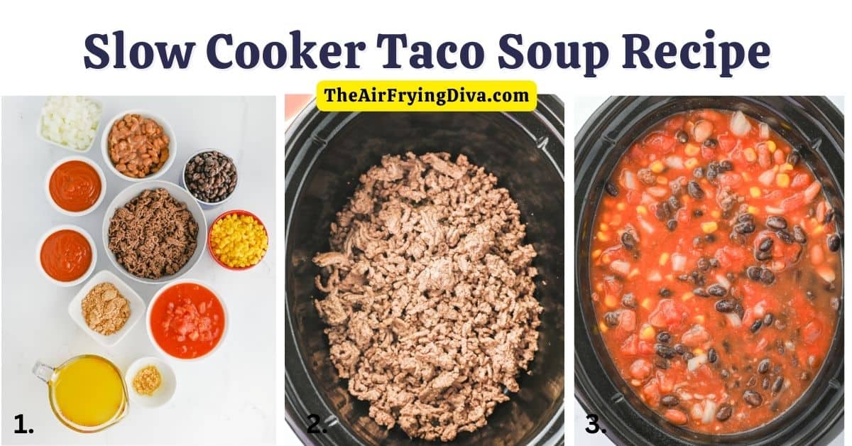 Slow Cooker Taco Soup Recipe, a simple and delicious crockpot recipe for hearty and flavorful soup made with simple ingredients.