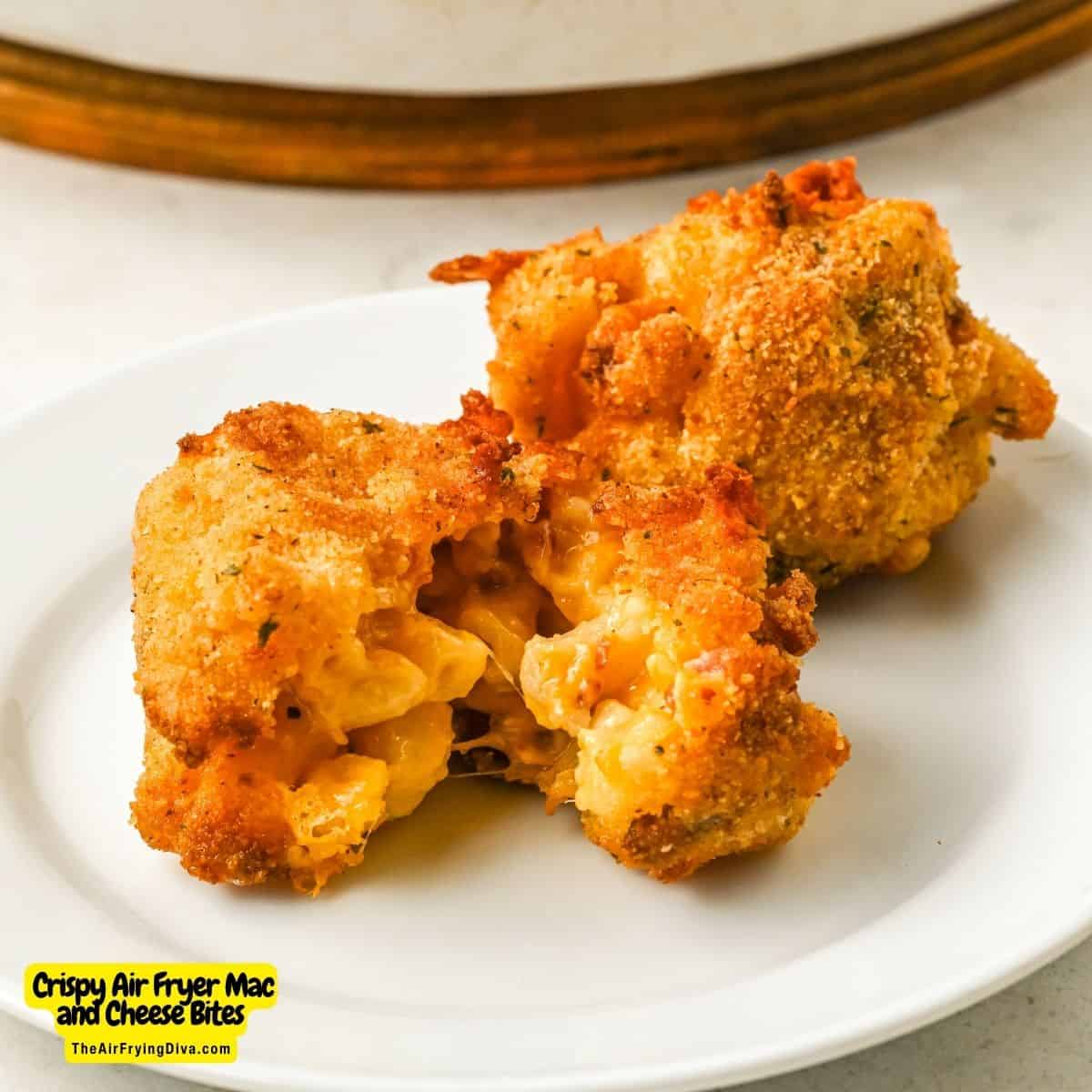 Air Fryer Mac and Cheese Bites, an easy appetizer or snack recipe made with breaded macaroni and cheese air fried until crisp.