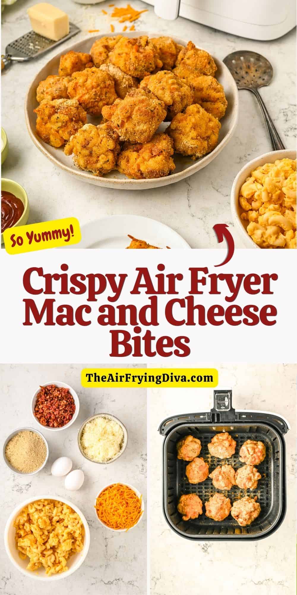 Air Fryer Mac and Cheese Bites, an easy appetizer or snack recipe made with breaded macaroni and cheese air fried until crisp.