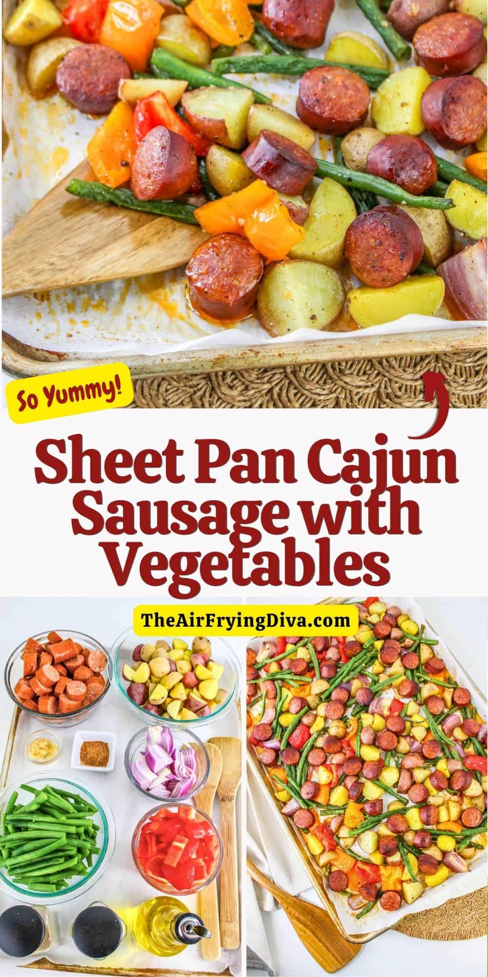 Sheet Pan Cajun Sausage with Vegetables, a 30 minute hearty and flavorful dinner recipe   featuring spicy flavors and a variety of vegetables.