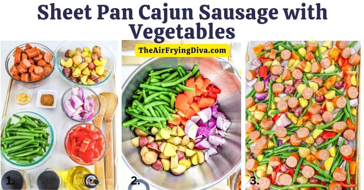 Sheet Pan Cajun Sausage with Vegetables, a 30 minute hearty and flavorful dinner recipe   featuring spicy flavors and a variety of vegetables.