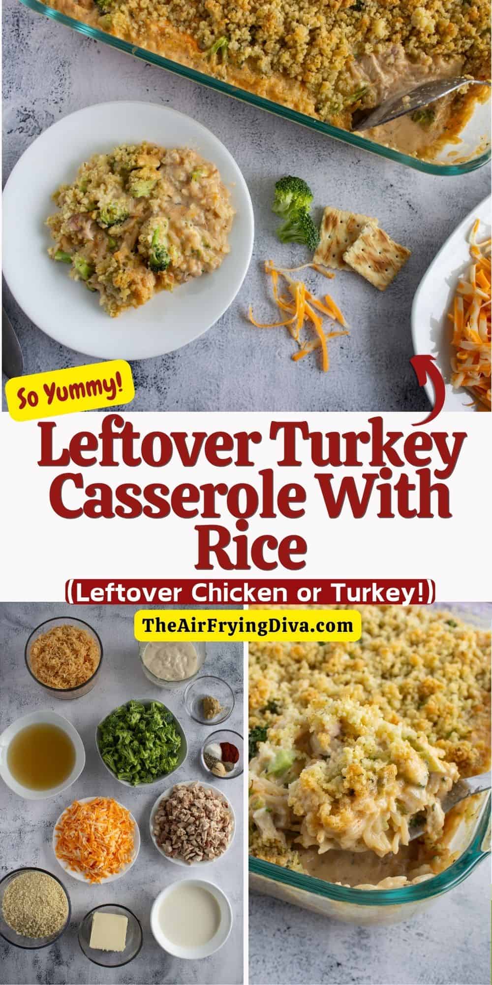 Leftover Turkey Casserole With Rice, a quick and easy meal recipe made with holiday leftovers. Can be made with Chicken.