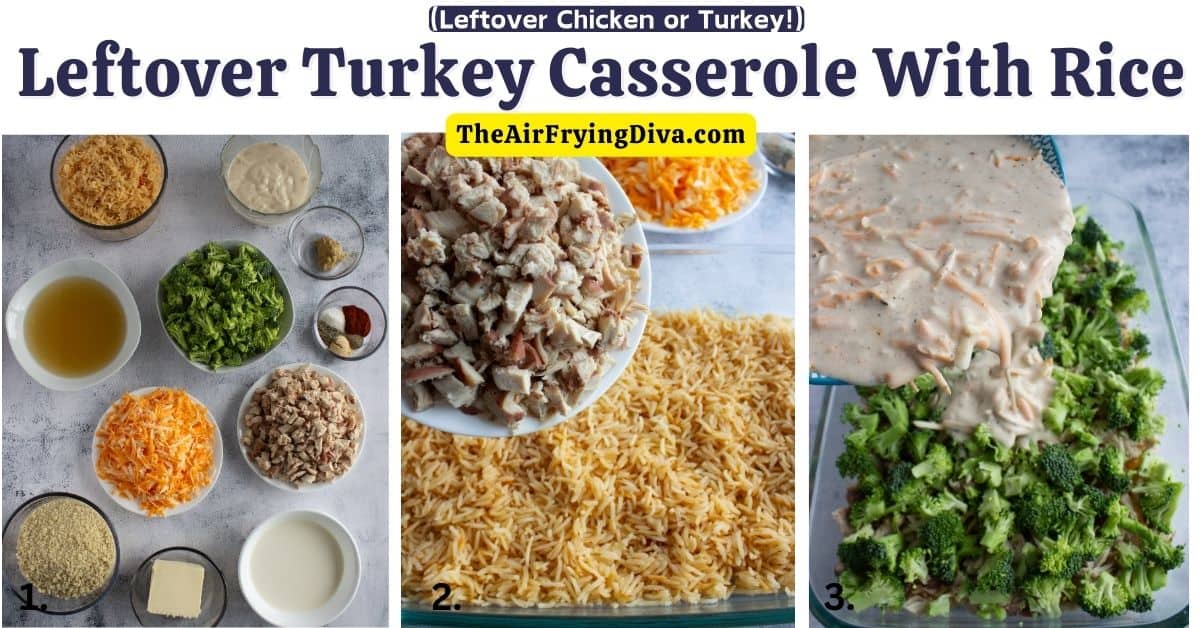 Leftover Turkey Casserole With Rice, a quick and easy meal recipe made with holiday leftovers. Can be made with Chicken.