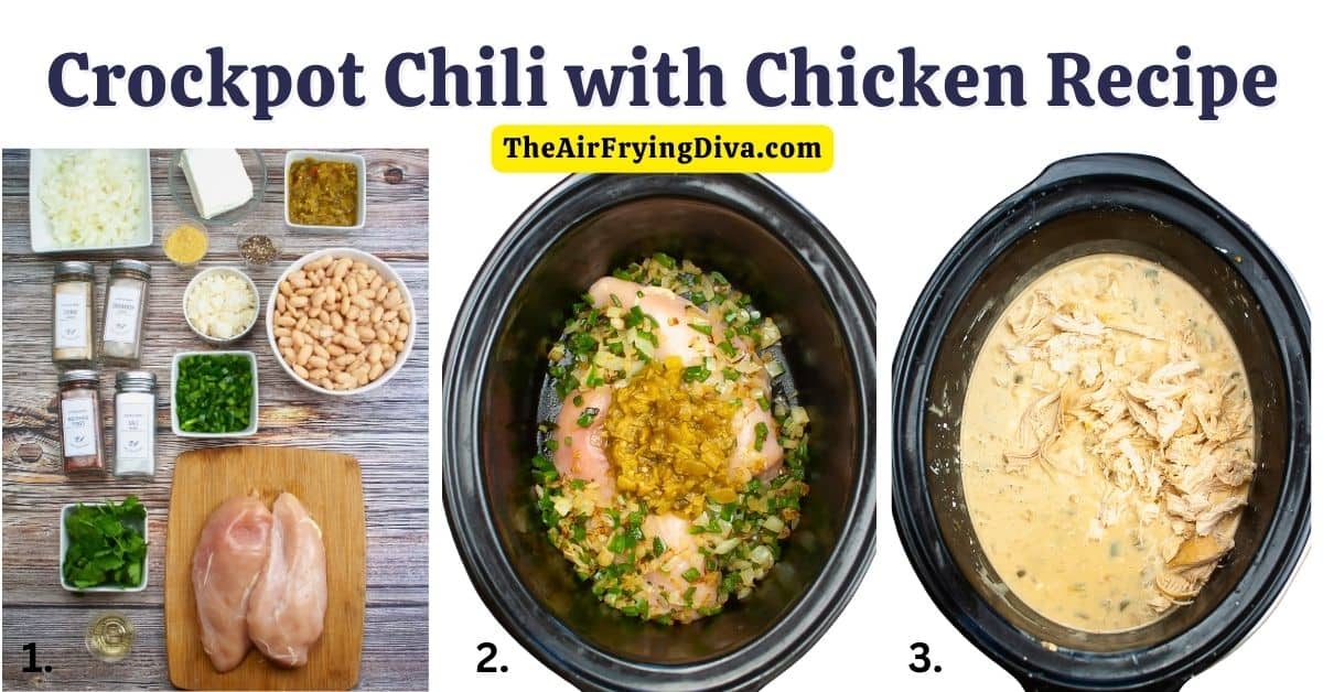 Crockpot Chili with Chicken Recipe, an easy slow cooker recipe for hearty and comforting chili made with white beans and chicken breast.