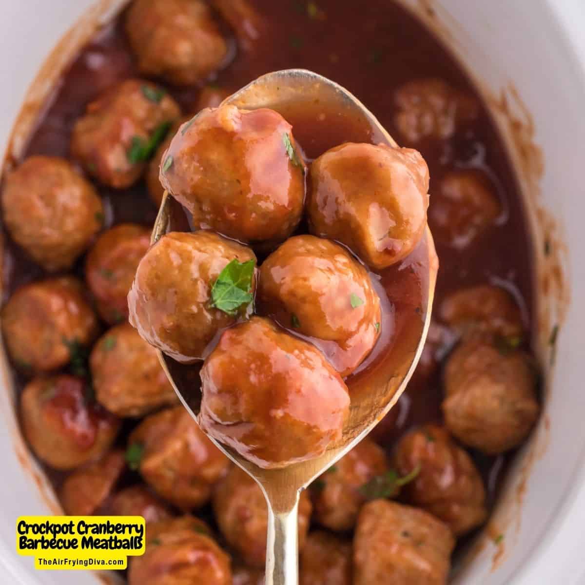  Crockpot Cranberry Barbecue Meatballs, a simple appetizer or party recipe made with cranberry sauce and slow cooked to perfection. 